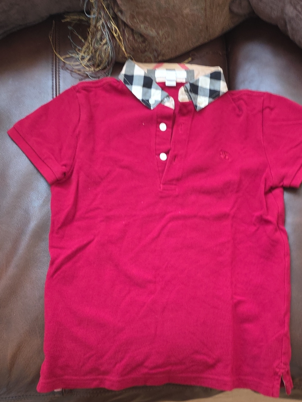 Burberry Red Polo with Signature Check Collar